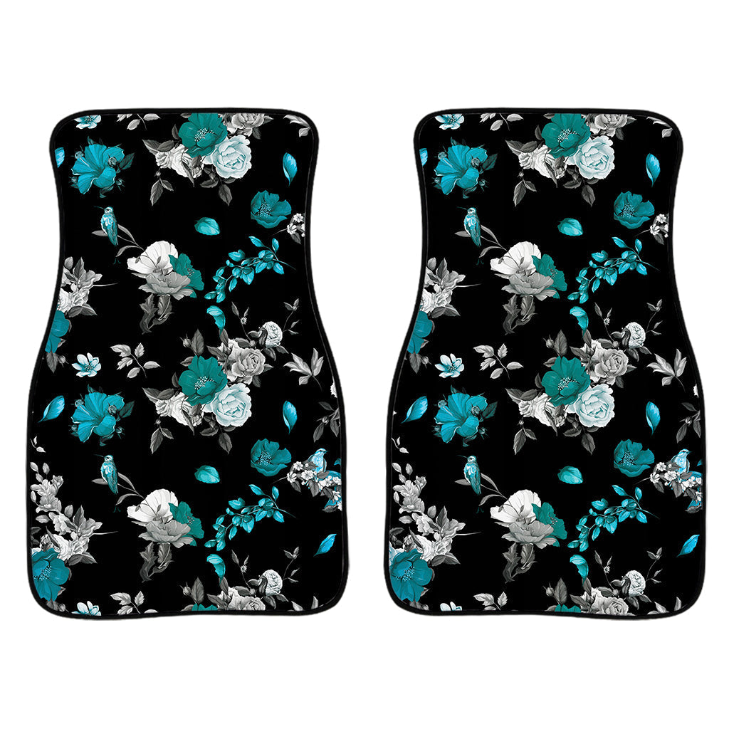 Blue Peony And Grey Rose Floral Print Front And Back Car Floor Mats/ Front Car Mat