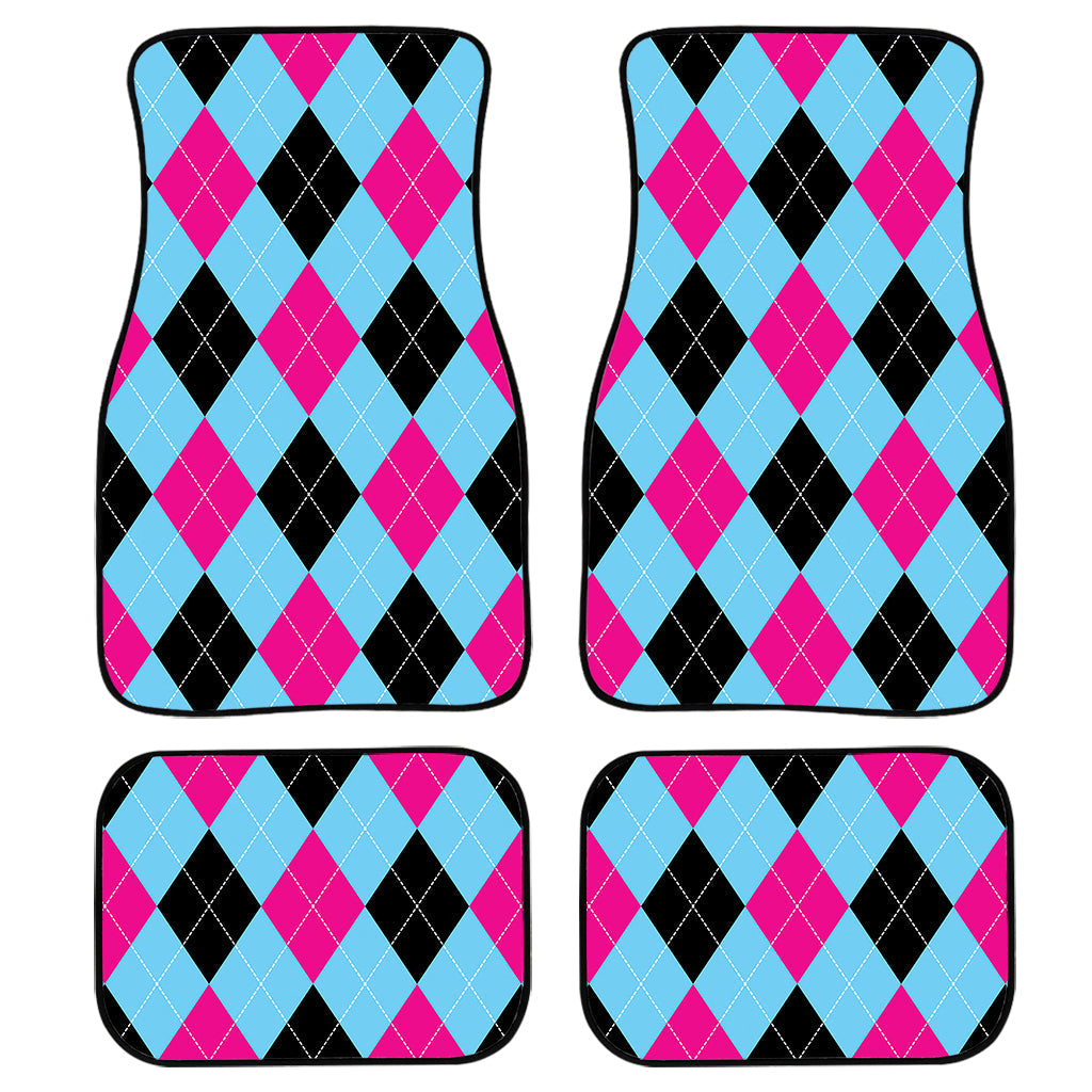 Blue Pink And Black Argyle Pattern Print Front And Back Car Floor Mats/ Front Car Mat