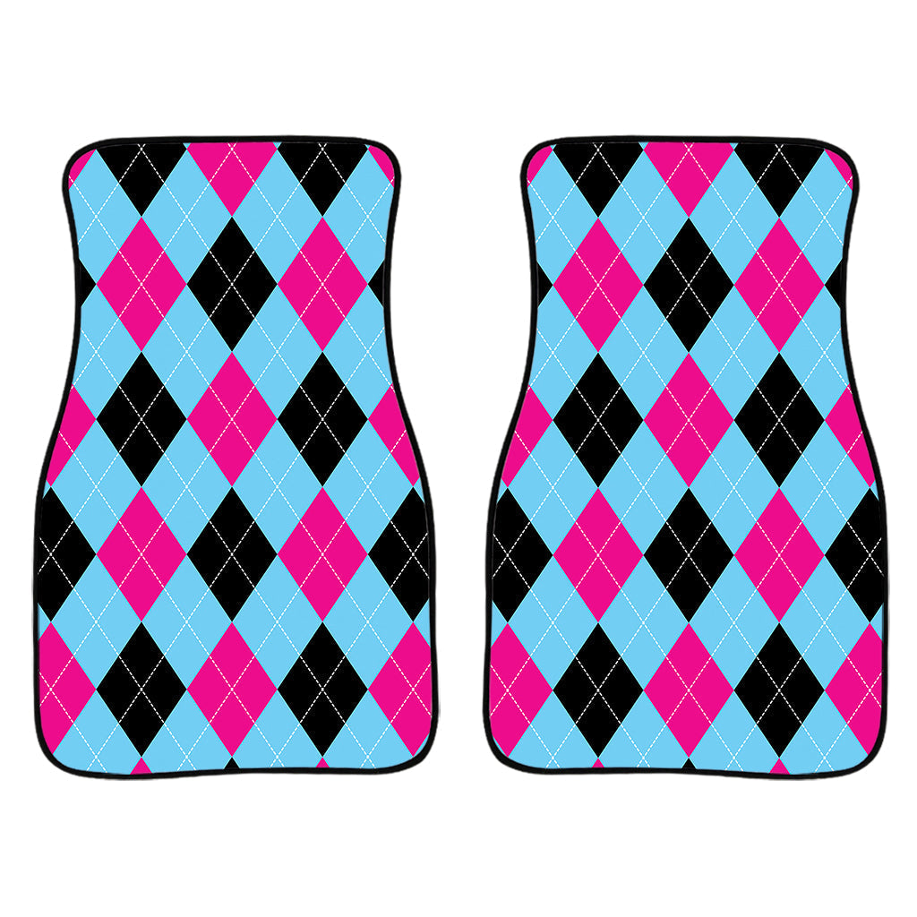 Blue Pink And Black Argyle Pattern Print Front And Back Car Floor Mats/ Front Car Mat