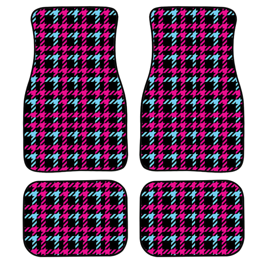 Blue Pink And Black Houndstooth Print Front And Back Car Floor Mats/ Front Car Mat