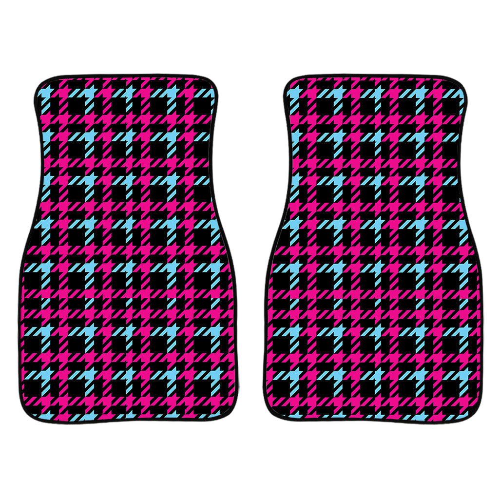 Blue Pink And Black Houndstooth Print Front And Back Car Floor Mats/ Front Car Mat