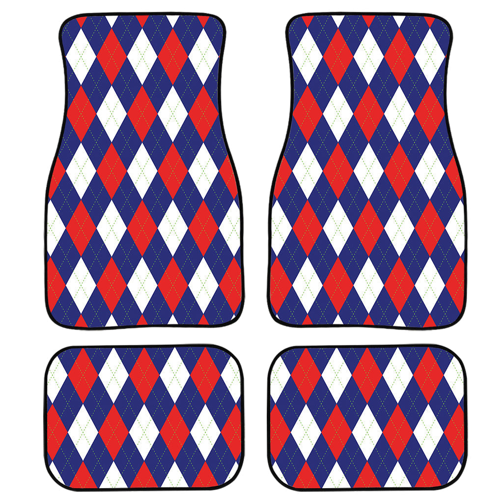 Blue Red And White Argyle Pattern Print Front And Back Car Floor Mats/ Front Car Mat