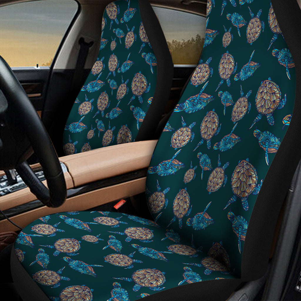 Blue Sea Turtle Pattern Print Universal Fit Car Seat Covers