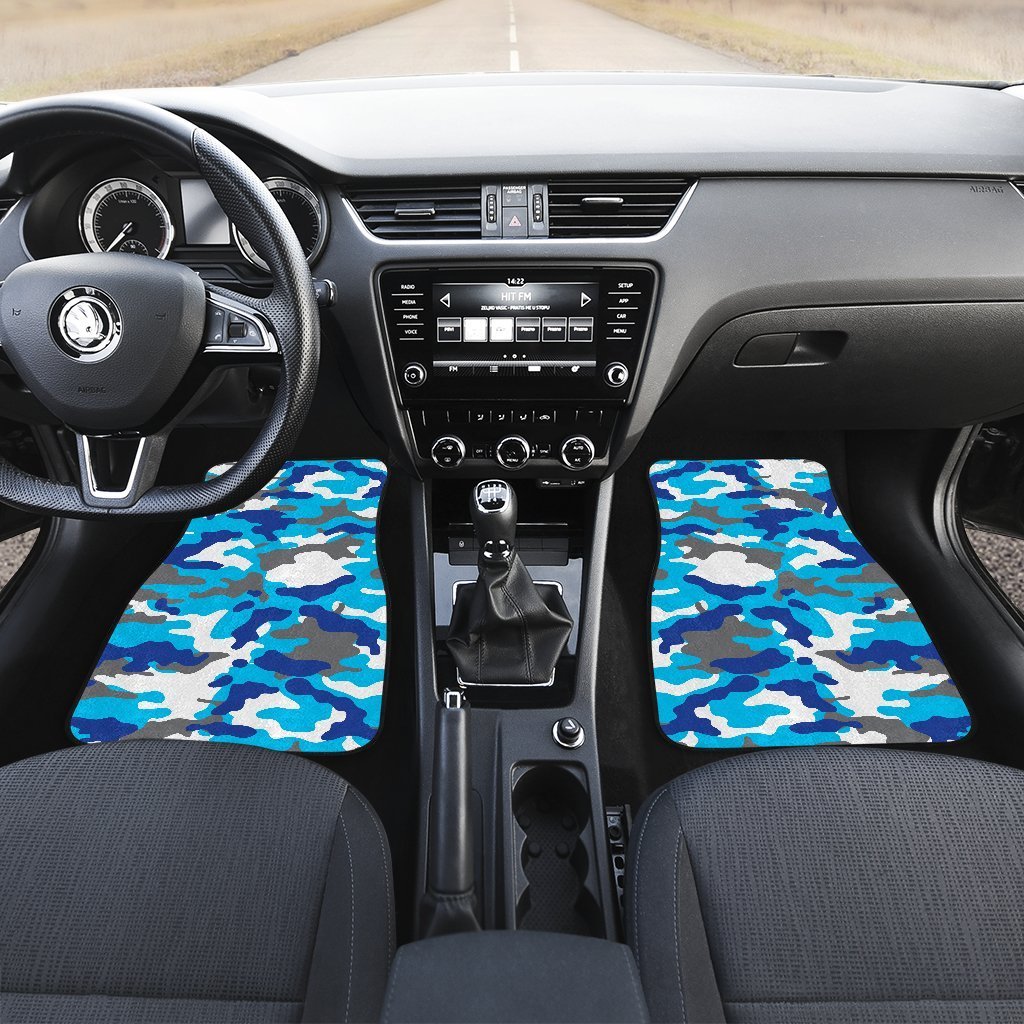 Blue Snow Camouflage Print Front And Back Car Floor Mats/ Front Car Mat