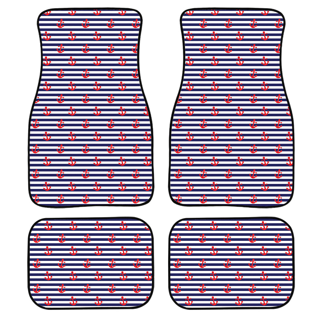 Blue Striped Nautical Anchor Print Front And Back Car Floor Mats/ Front Car Mat