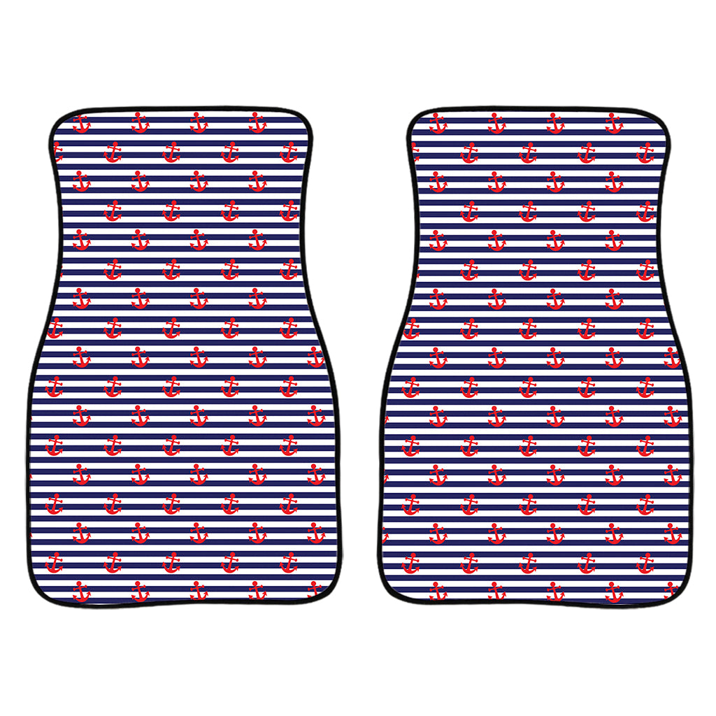 Blue Striped Nautical Anchor Print Front And Back Car Floor Mats/ Front Car Mat