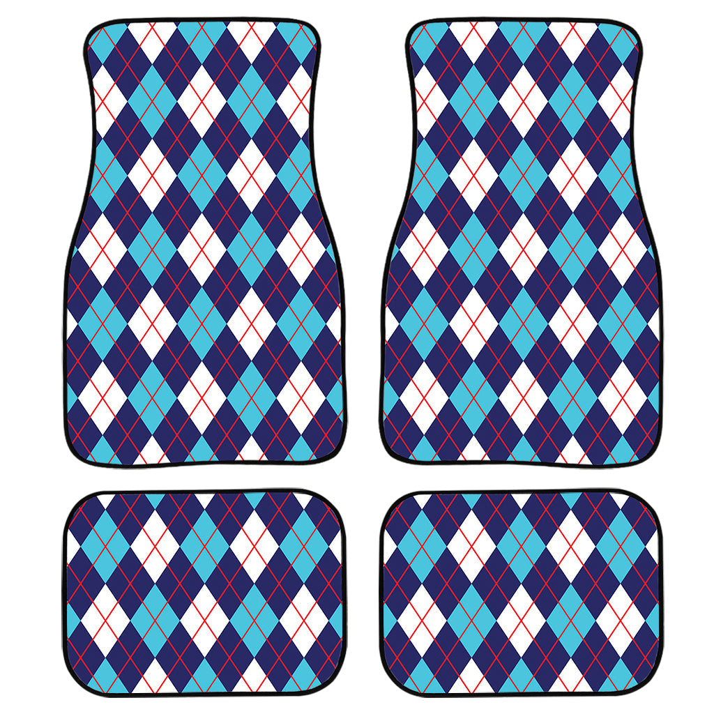 Blue White And Red Argyle Pattern Print Front And Back Car Floor Mats/ Front Car Mat