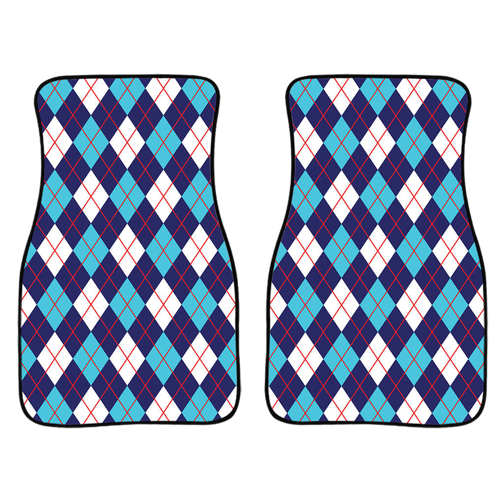 Blue White And Red Argyle Pattern Print Front And Back Car Floor Mats/ Front Car Mat