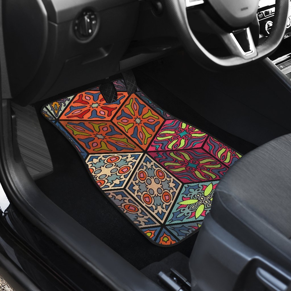 Bohemian Indian Box Pattern Print Front And Back Car Floor Mats/ Front Car Mat
