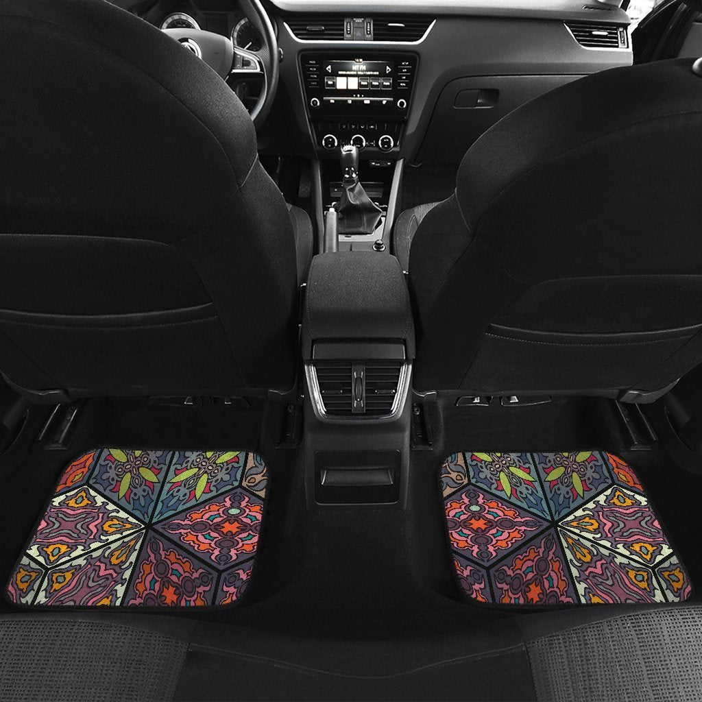 Bohemian Indian Box Pattern Print Front And Back Car Floor Mats/ Front Car Mat