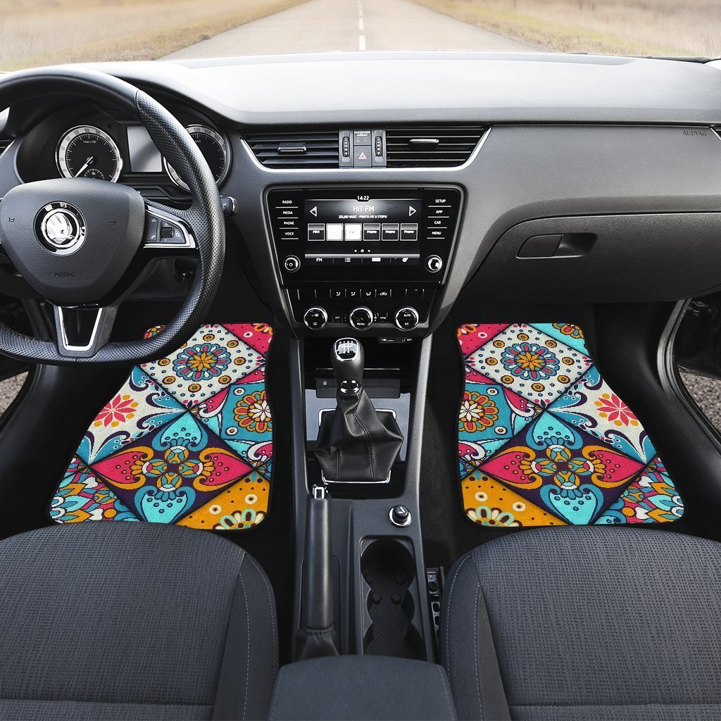 Bohemian Indian Mandala Patchwork Print Front And Back Car Floor Mats/ Front Car Mat