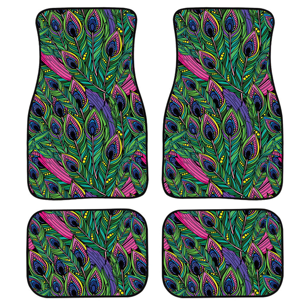 Boho Peacock Feather Pattern Print Front And Back Car Floor Mats/ Front Car Mat