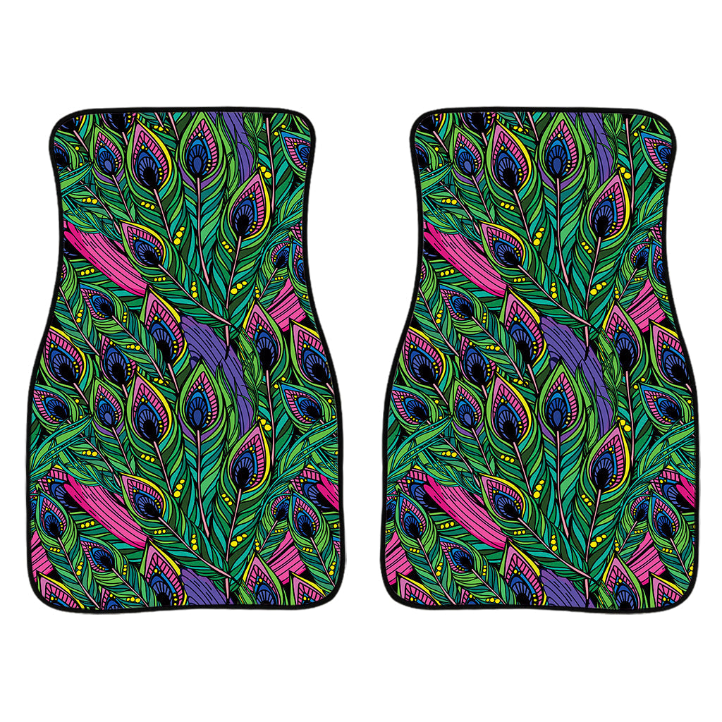 Boho Peacock Feather Pattern Print Front And Back Car Floor Mats/ Front Car Mat