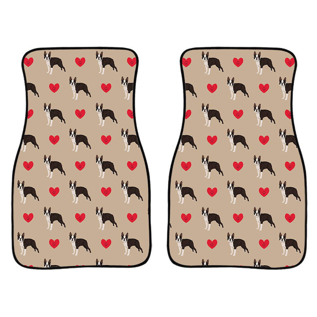 Boston Terrier Heart Pattern Print Front And Back Car Floor Mats/ Front Car Mat