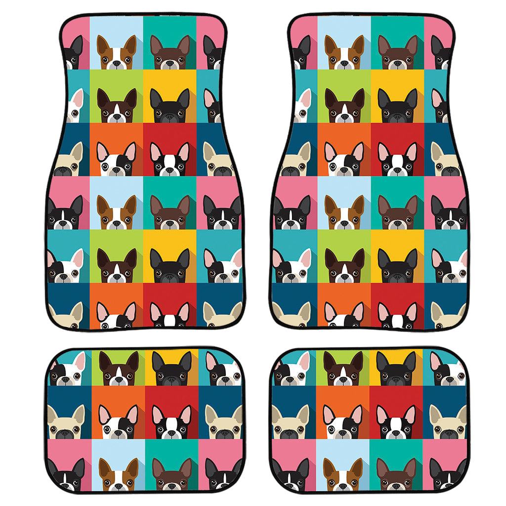 Boston Terrier Puppy Faces Print Front And Back Car Floor Mats/ Front Car Mat