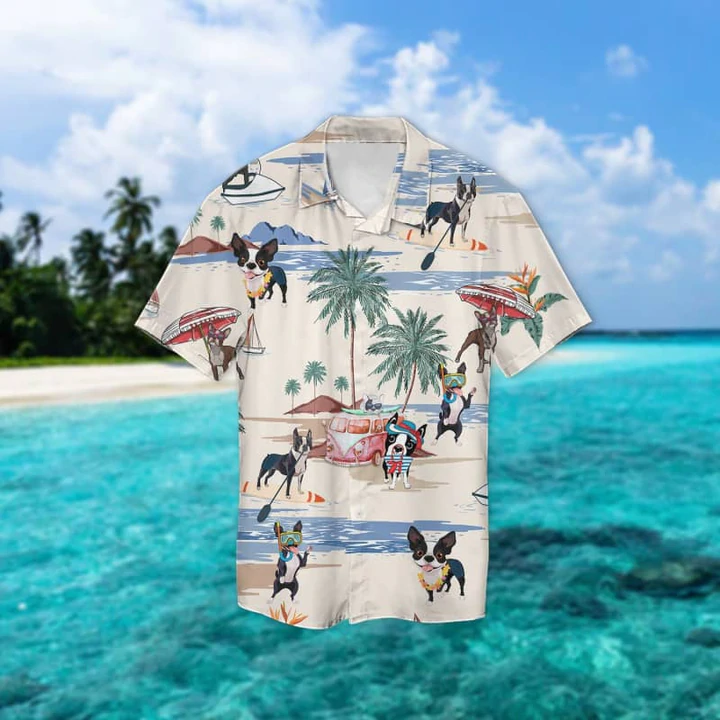 Boston Terrier Summer Beach Hawaiian Shirt/ Hawaiian Shirts for Men/ Hawaiian Shirts for Men/ Aloha Beach Shirt