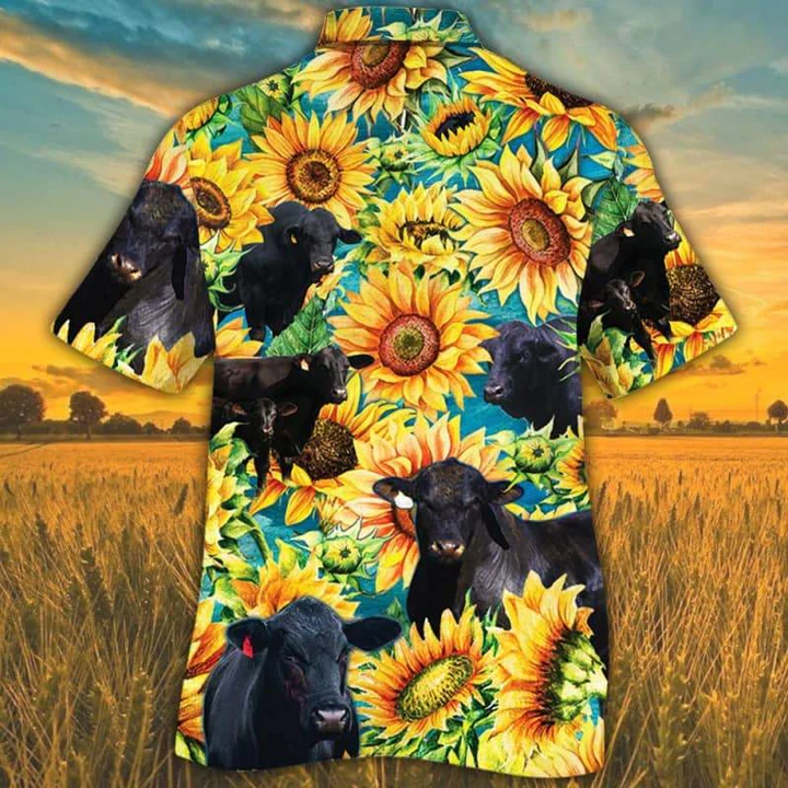 Brangus Cattle Lovers Sunflower Watercolor Hawaiian Shirt/ Cow Hawaiian shirts for men/ women