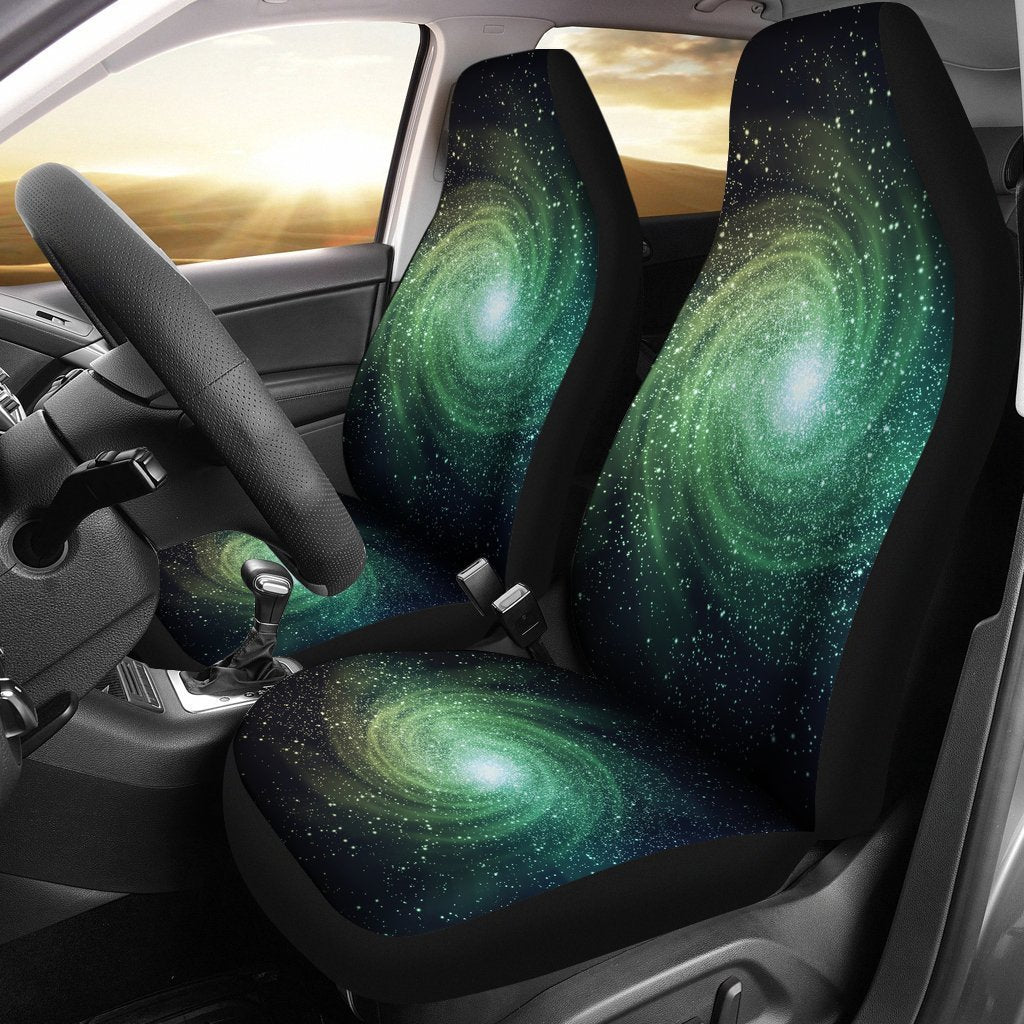 Bright Green Spiral Galaxy Space Print Universal Fit Car Seat Covers