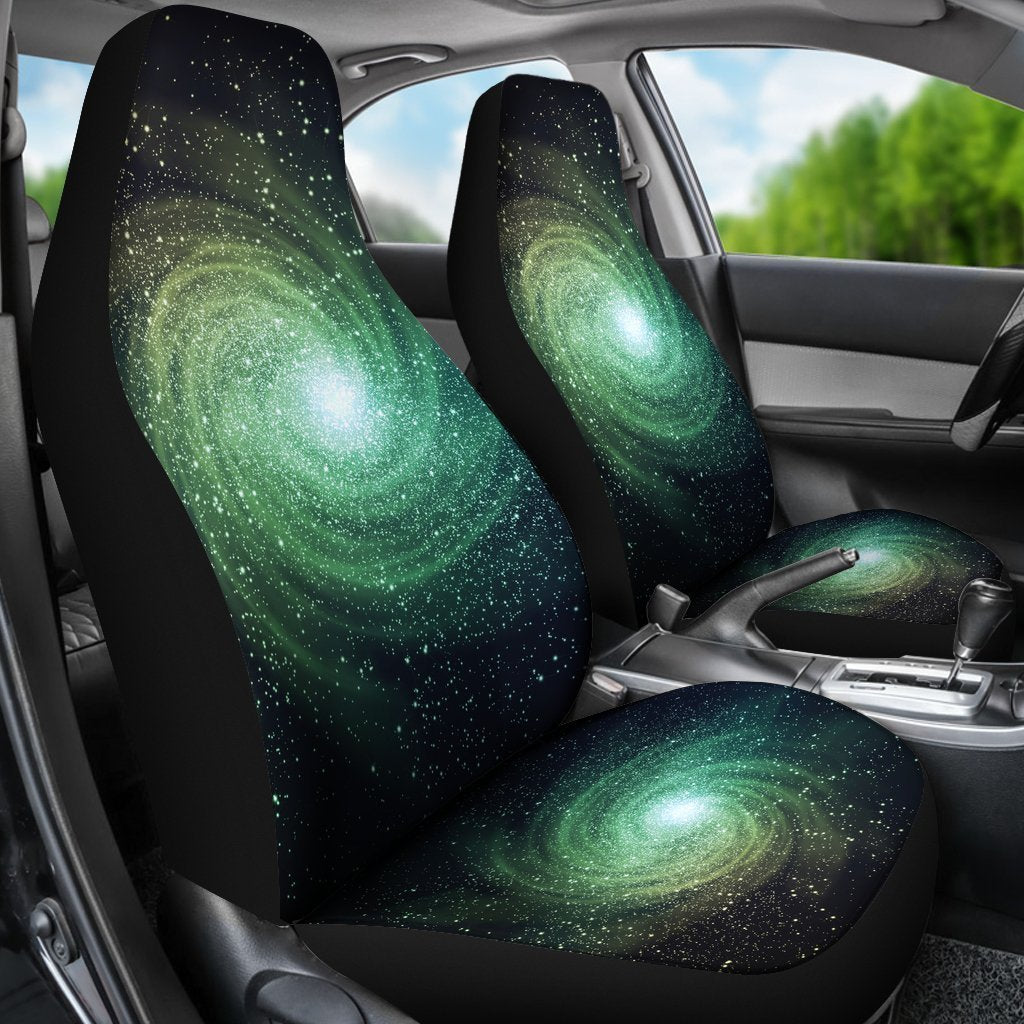Bright Green Spiral Galaxy Space Print Universal Fit Car Seat Covers