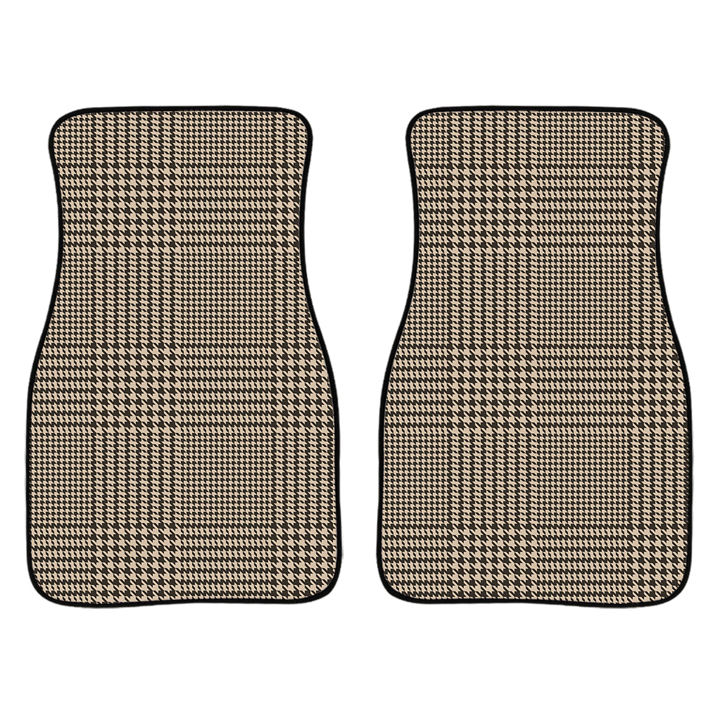 Brown And Beige Glen Plaid Print Front And Back Car Floor Mats/ Front Car Mat
