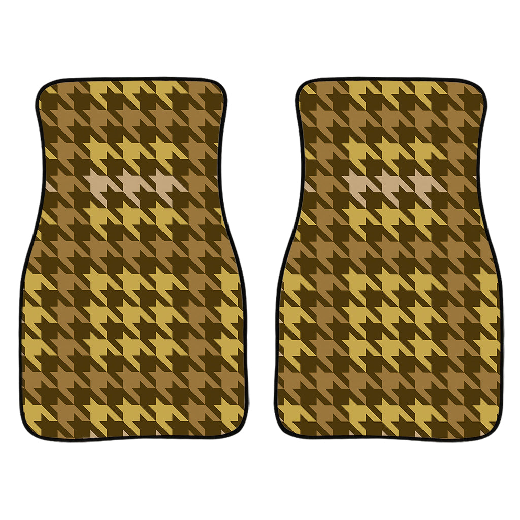 Brown And Tan Houndstooth Pattern Print Front And Back Car Floor Mats/ Front Car Mat