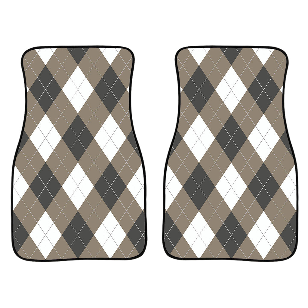 Brown And White Argyle Pattern Print Front And Back Car Floor Mats/ Front Car Mat