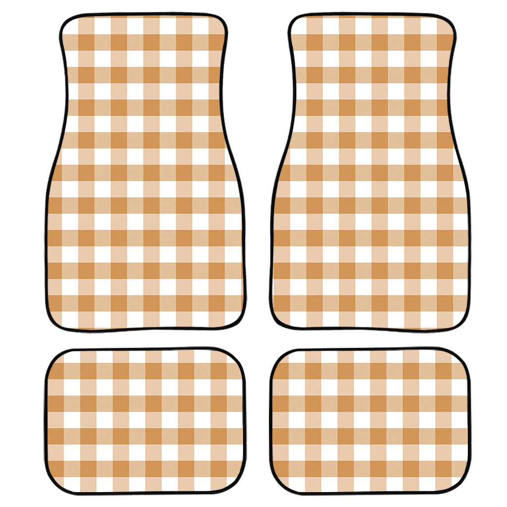 Brown And White Gingham Pattern Print Front And Back Car Floor Mats/ Front Car Mat