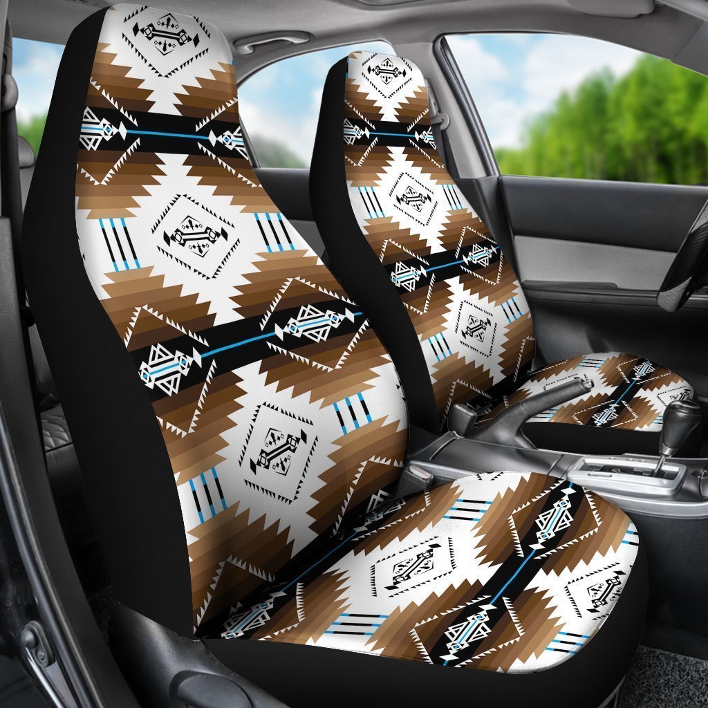 Brown And White Native Aztec Universal Fit Car Seat Covers