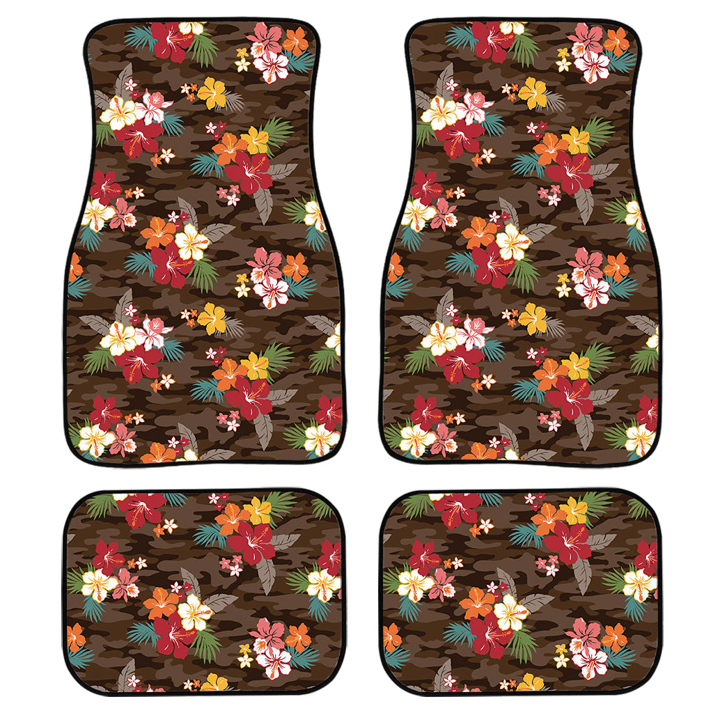 Brown Camo Hibiscus Flower Print Front And Back Car Floor Mats/ Front Car Mat