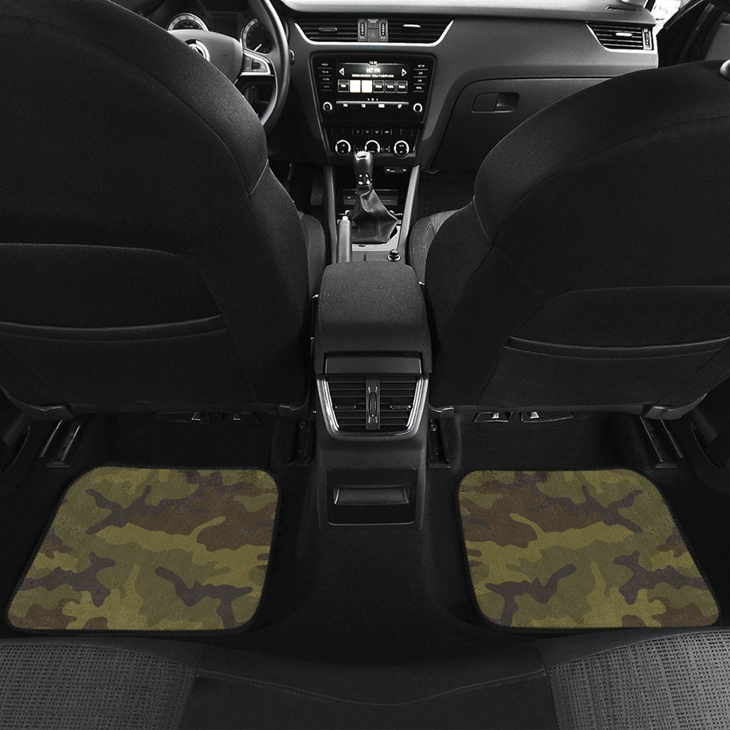 Brown Green Camouflage Print Front And Back Car Floor Mats/ Front Car Mat