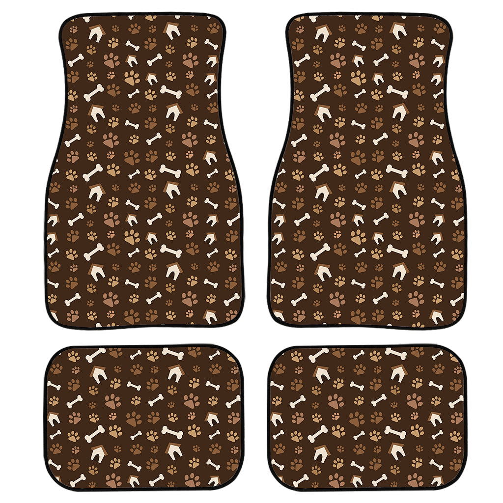 Brown Paw And Bone Pattern Print Front And Back Car Floor Mats/ Front Car Mat