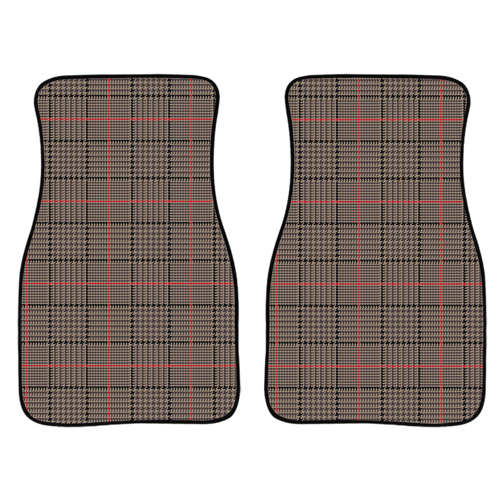 Brown Prince Of Wales Check Print Front And Back Car Floor Mats/ Front Car Mat