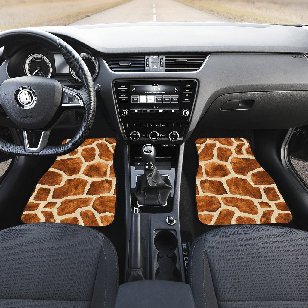 Brown Watercolor Giraffe Pattern Print Front And Back Car Floor Mats/ Front Car Mat