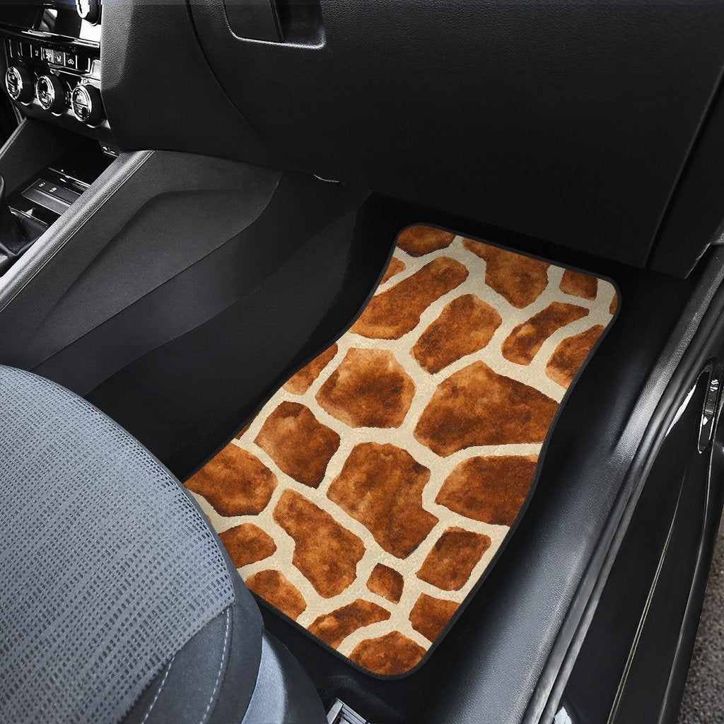 Brown Watercolor Giraffe Pattern Print Front And Back Car Floor Mats/ Front Car Mat