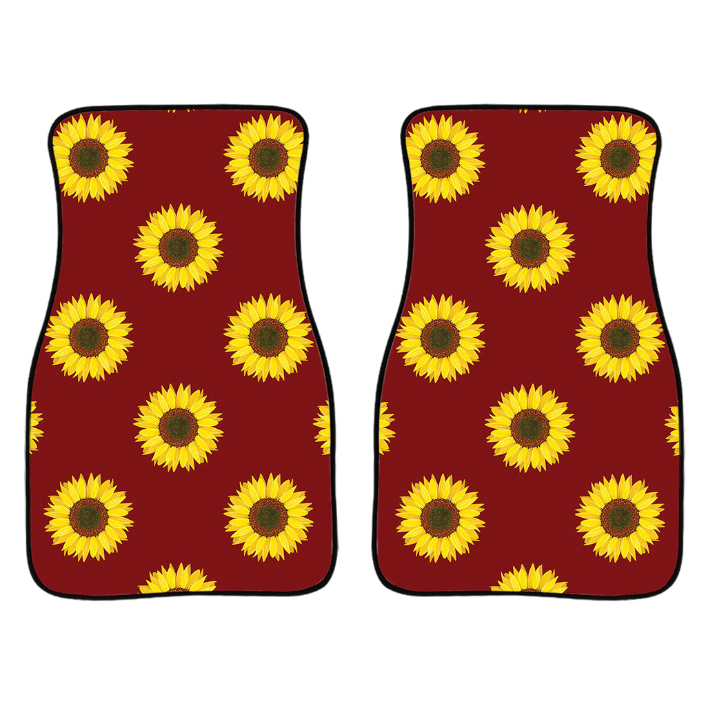 Burgundy Sunflower Pattern Print Front And Back Car Floor Mats/ Front Car Mat