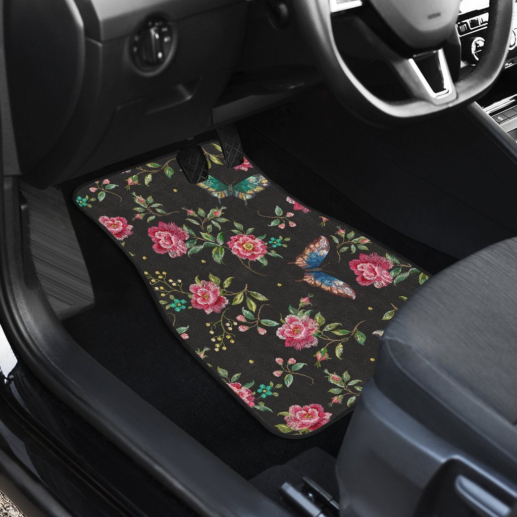 Butterfly And Flower Pattern Print Front And Back Car Floor Mats/ Front Car Mat