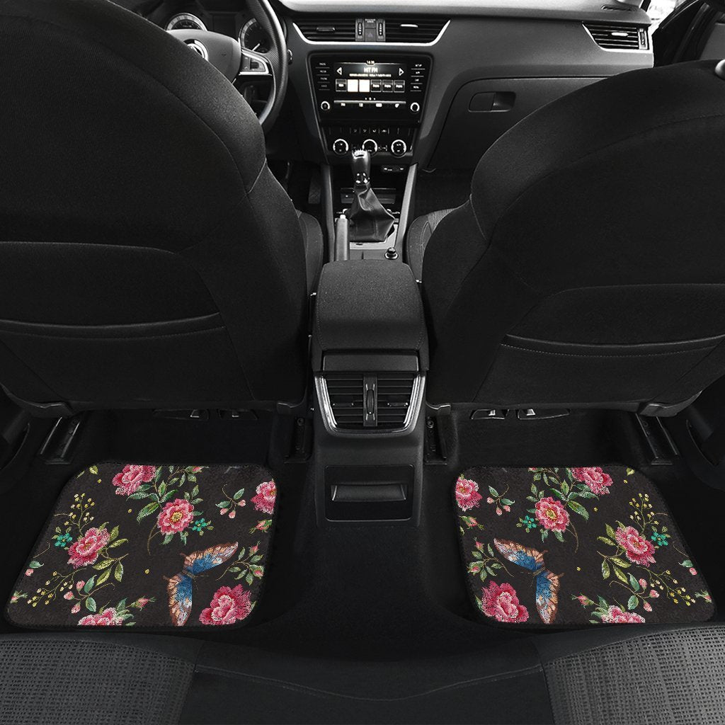 Butterfly And Flower Pattern Print Front And Back Car Floor Mats/ Front Car Mat