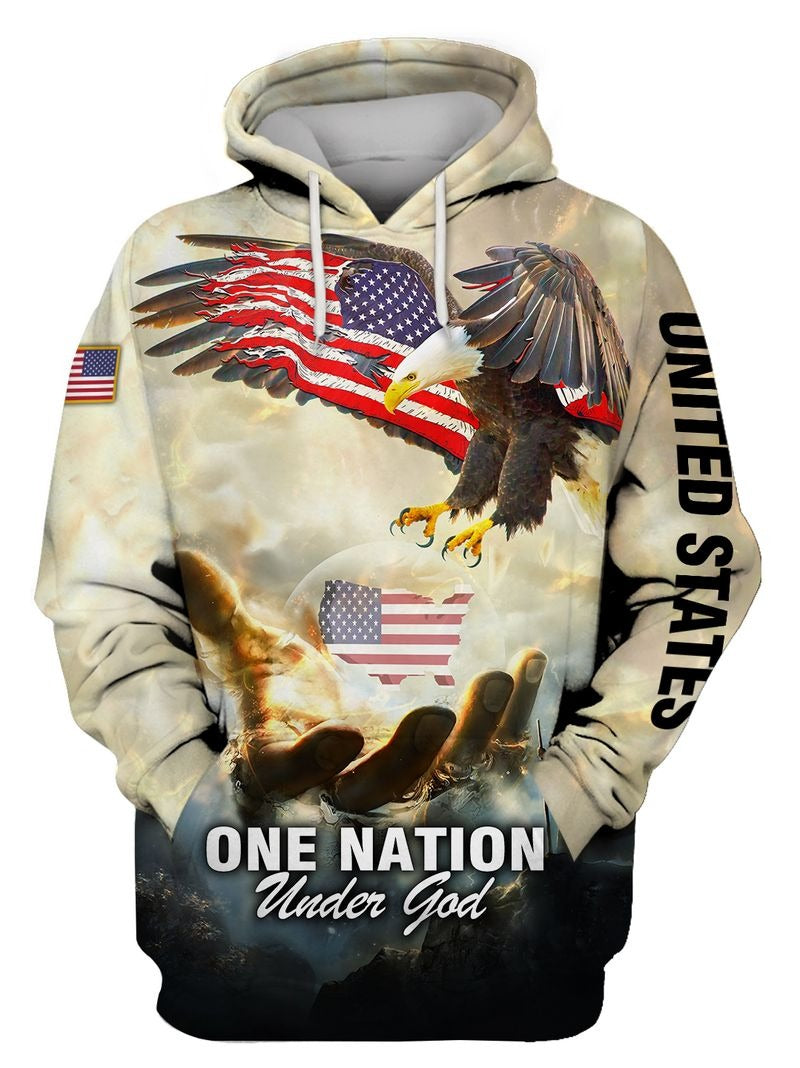 One Nation Under God American Flag Ealge God Hand All Over Print Shirt/ United States Eagle Under God 3D Jacket