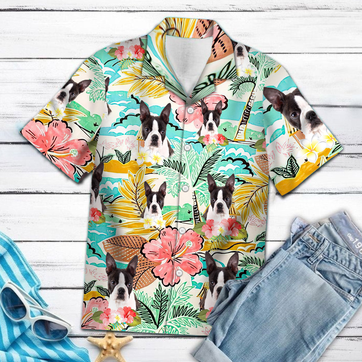Personalized Boston Terriers Tropical Hawaiian Shirt For Boston Terrier Lovers - Custom Photo Hawaiian Shirt For Dog Lovers