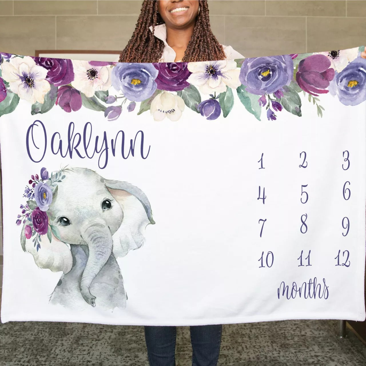 Personalized Baby Milestone Blanket Gift For Newborn Baby Fullmonth Gift Throw Blanket Cute Elephant Baby Kid Blanket