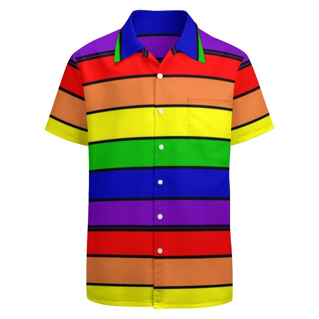 Lgbt Pride Rainbow Flag Pattern Proud Lgbtq Hawaiian Vintage Shirt Mens Button Down Tropical Hawaii Beach Shirts