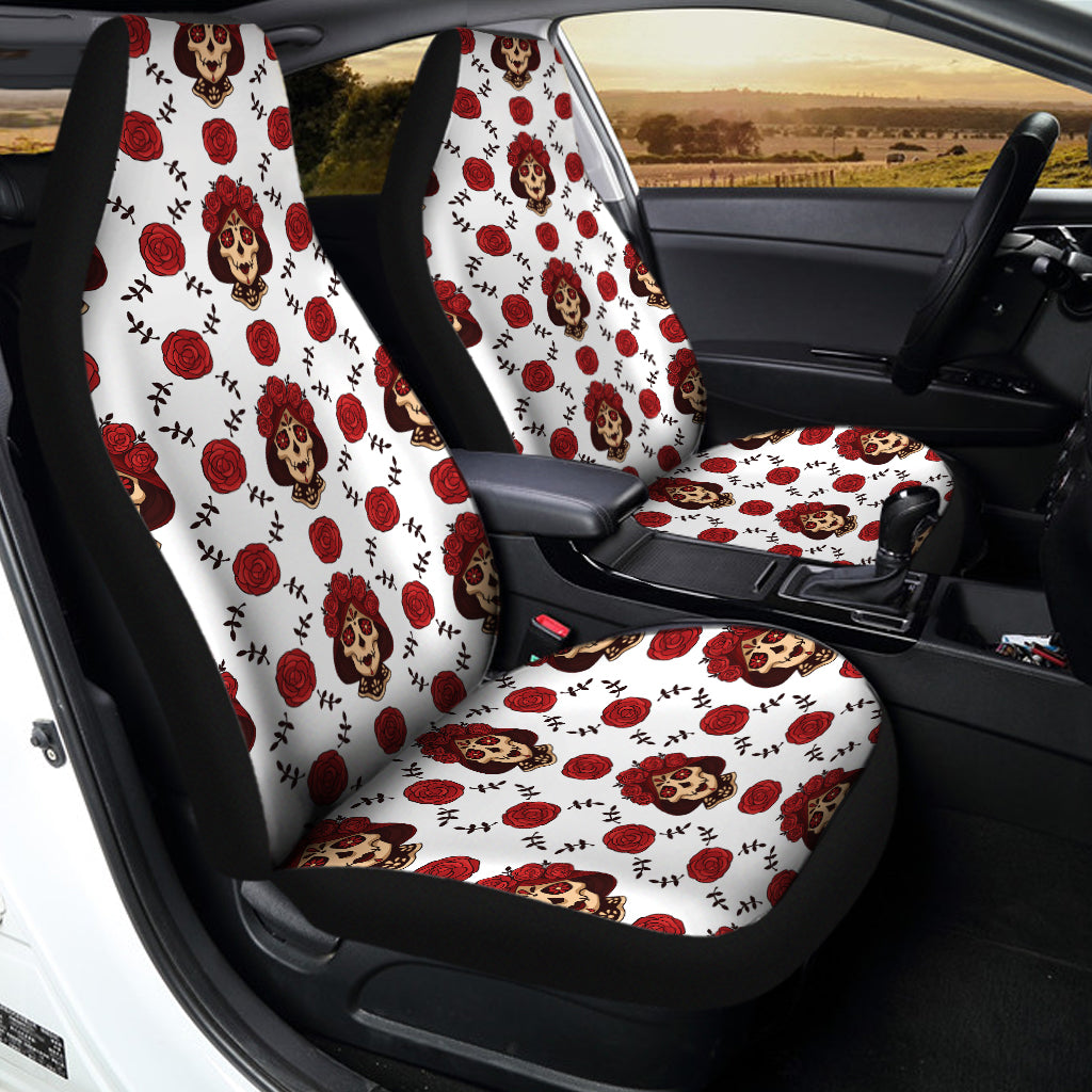 Calavera Girl Skull Pattern Print Universal Fit Car Seat Covers