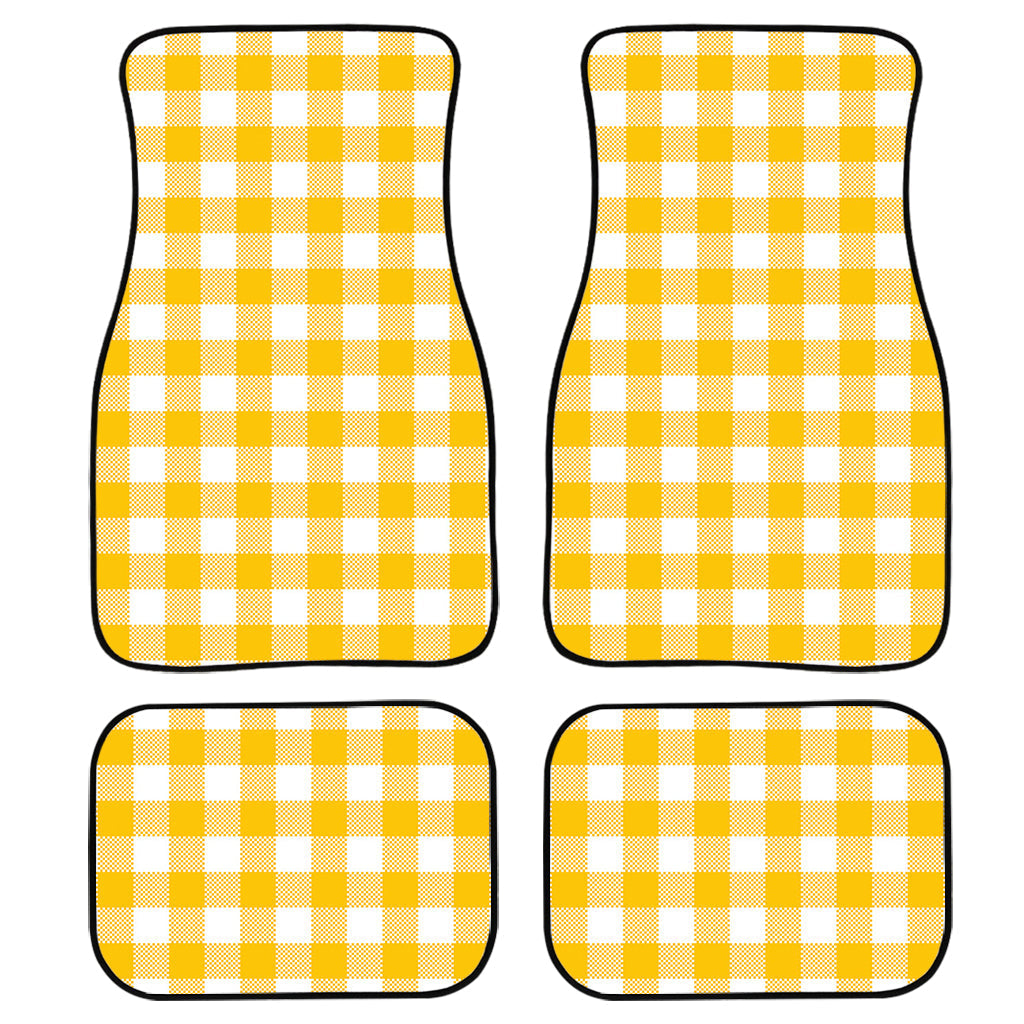 Canary Yellow And White Gingham Print Front And Back Car Floor Mats/ Front Car Mat