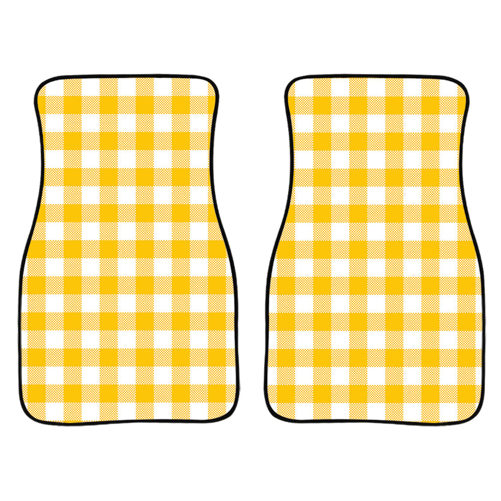 Canary Yellow And White Gingham Print Front And Back Car Floor Mats/ Front Car Mat