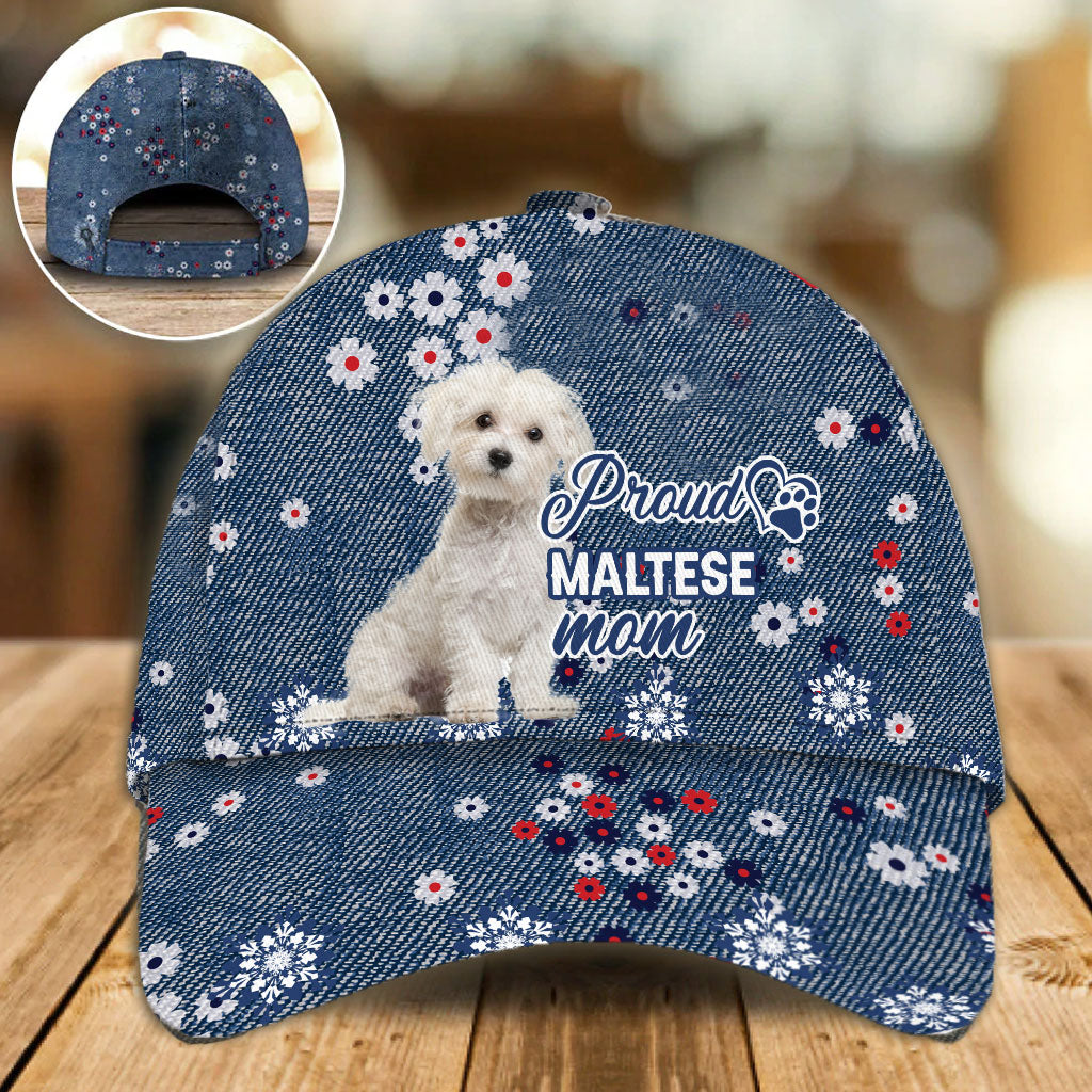 Maltese Proud Mom Cap Hat For Mom/ Flower Pattern Cap Hat For Dog Lovers