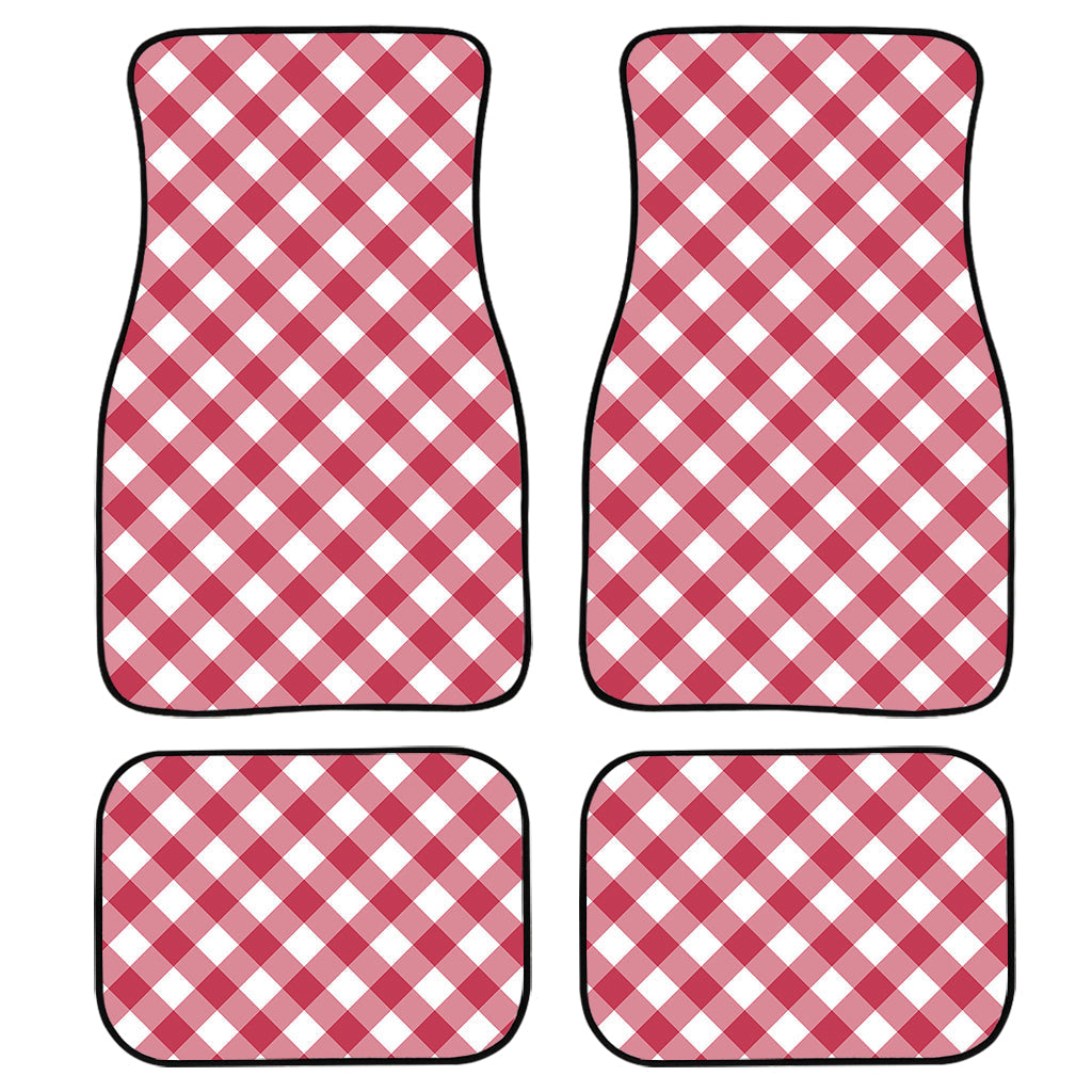 Cardinal Red And White Gingham Print Front And Back Car Floor Mats/ Front Car Mat