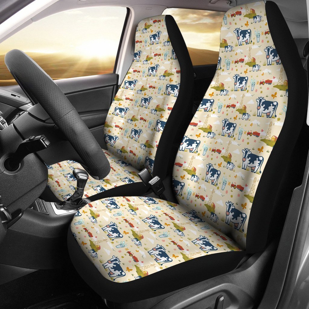 Cartoon Dairy Cow Farm Pattern Print Universal Fit Car Seat Covers
