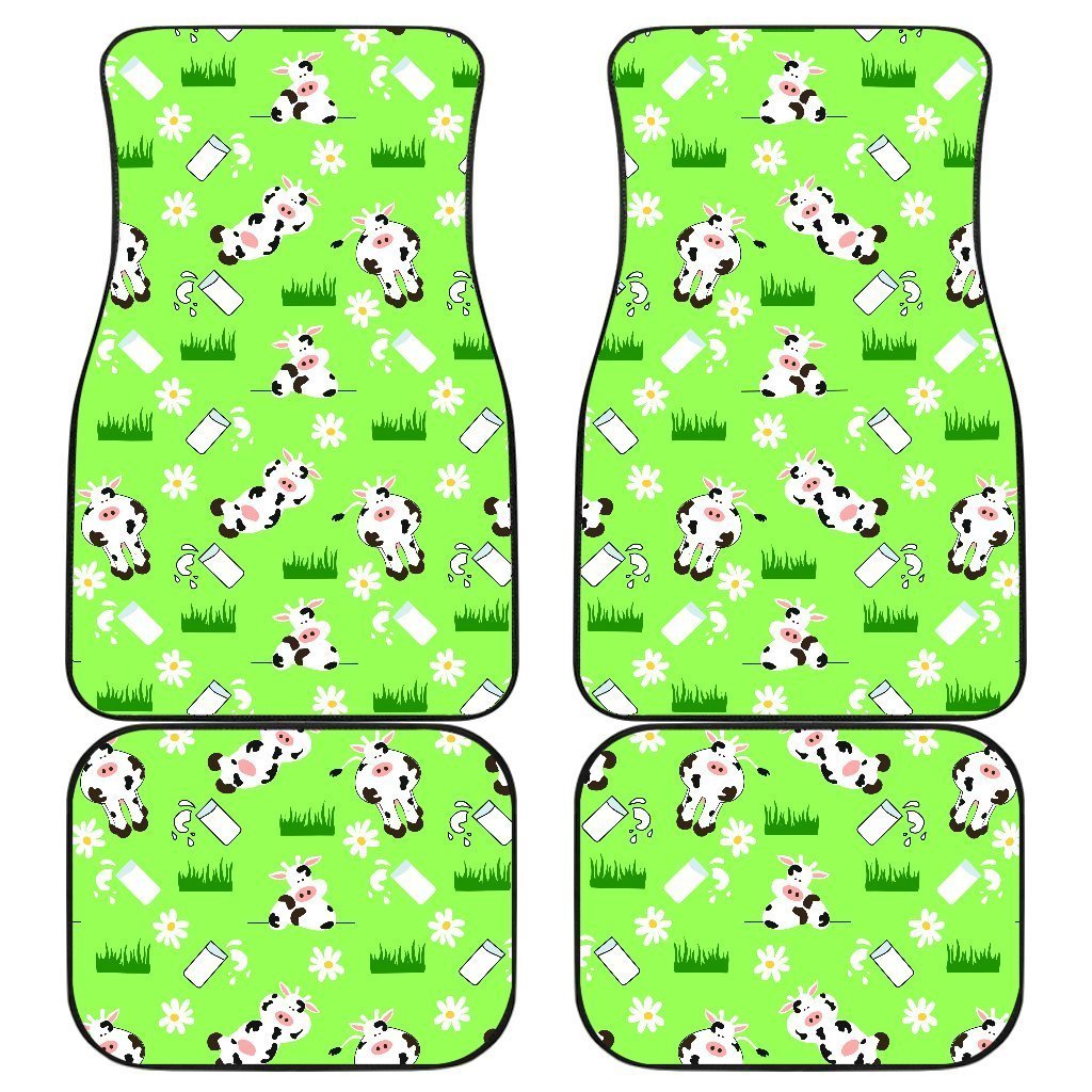Cartoon Daisy And Cow Pattern Print Front And Back Car Floor Mats/ Front Car Mat
