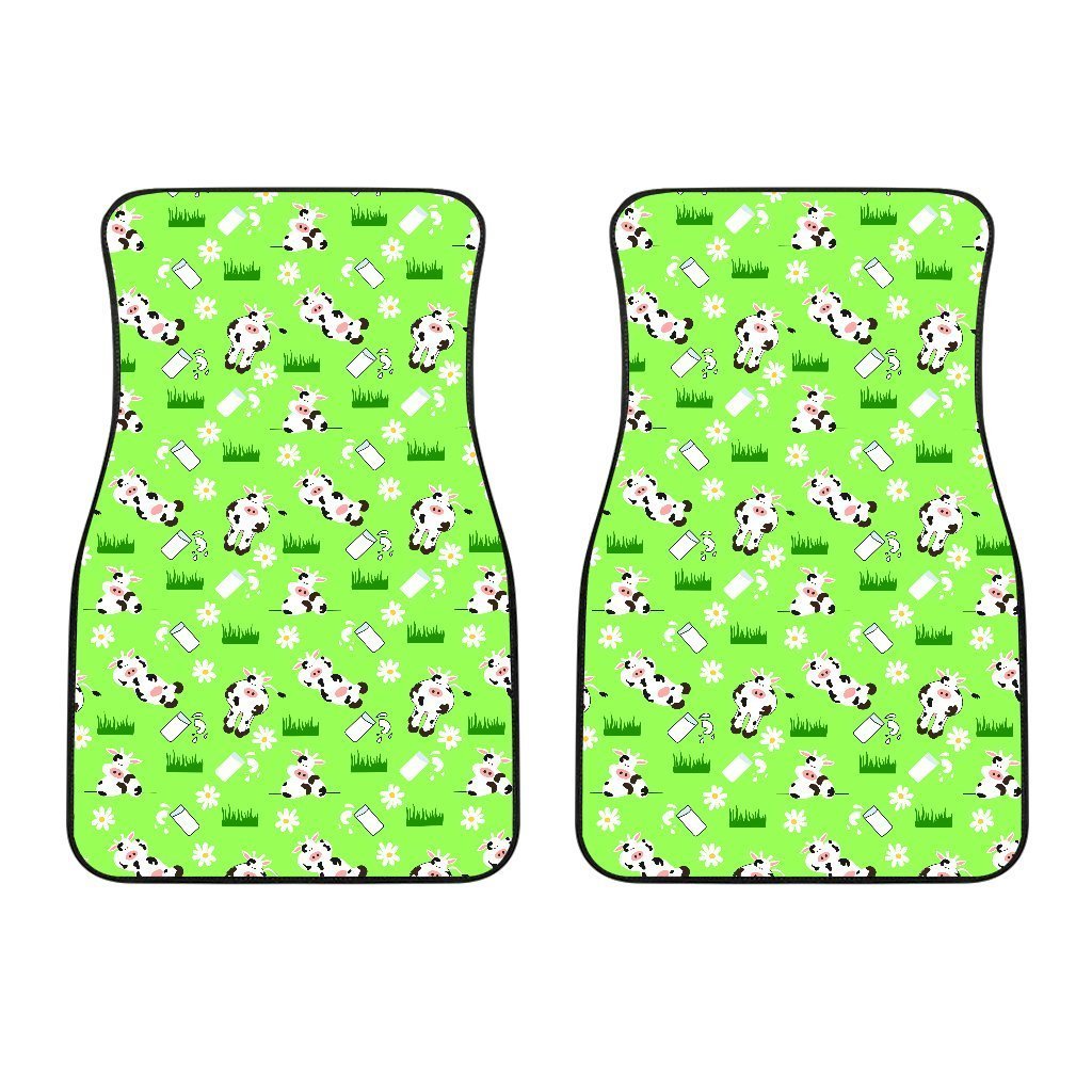 Cartoon Daisy And Cow Pattern Print Front And Back Car Floor Mats/ Front Car Mat