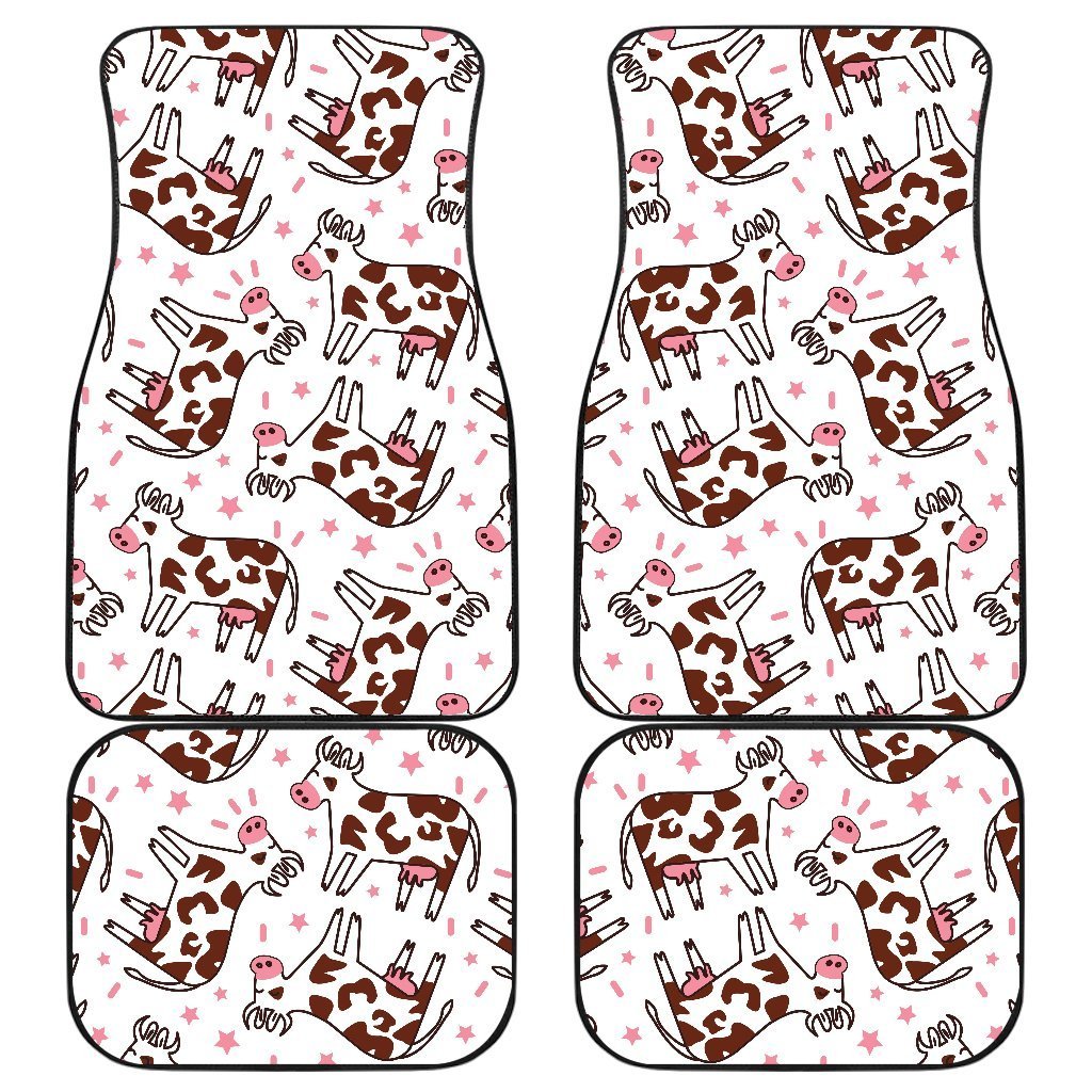 Cartoon Happy Dairy Cow Pattern Print Front And Back Car Floor Mats/ Front Car Mat